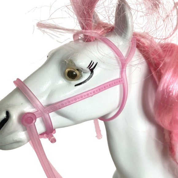 White Blow Mold Horse With Pink Hair Hooves Saddle Bridle 11in Tall - Picture 4 of 16